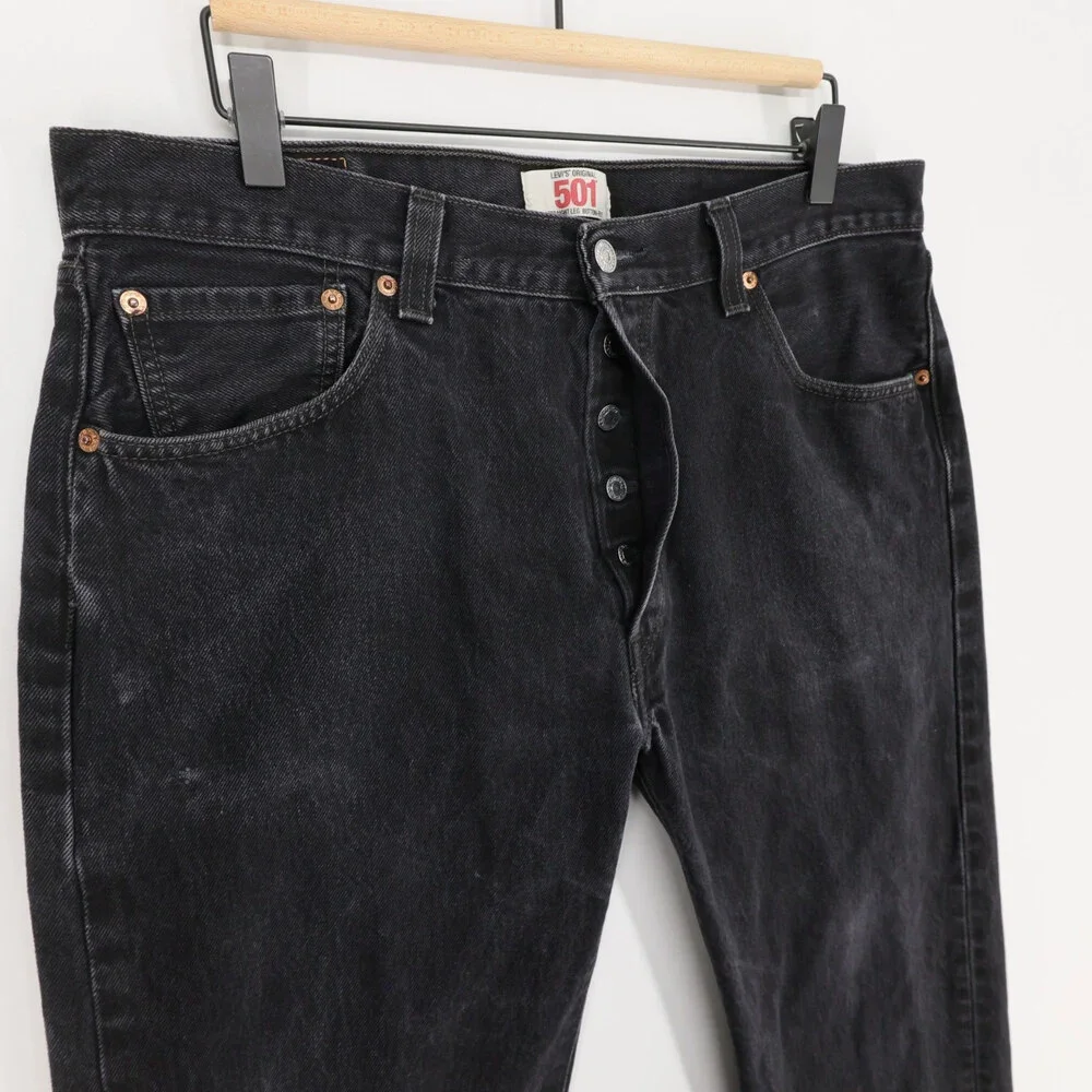 Levis 501 Jeans Mens 36x32 Black Straight Leg Button Fly Denim Original Fit